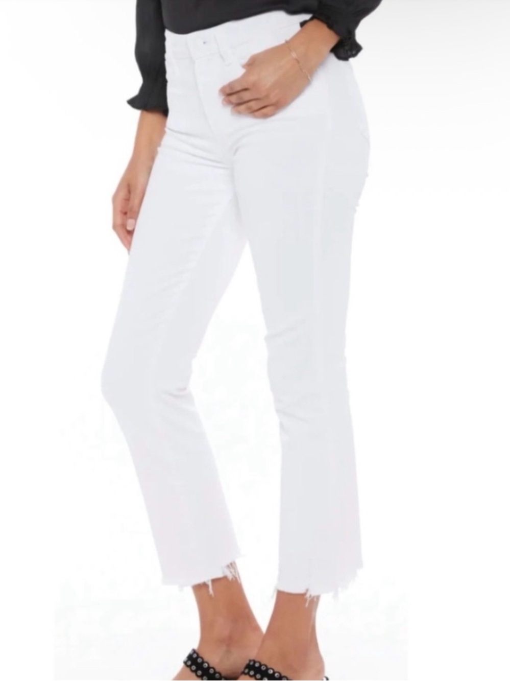 PAIGE White ‘Cindy’ Cropped Frayed-Hem Jeans Size 31